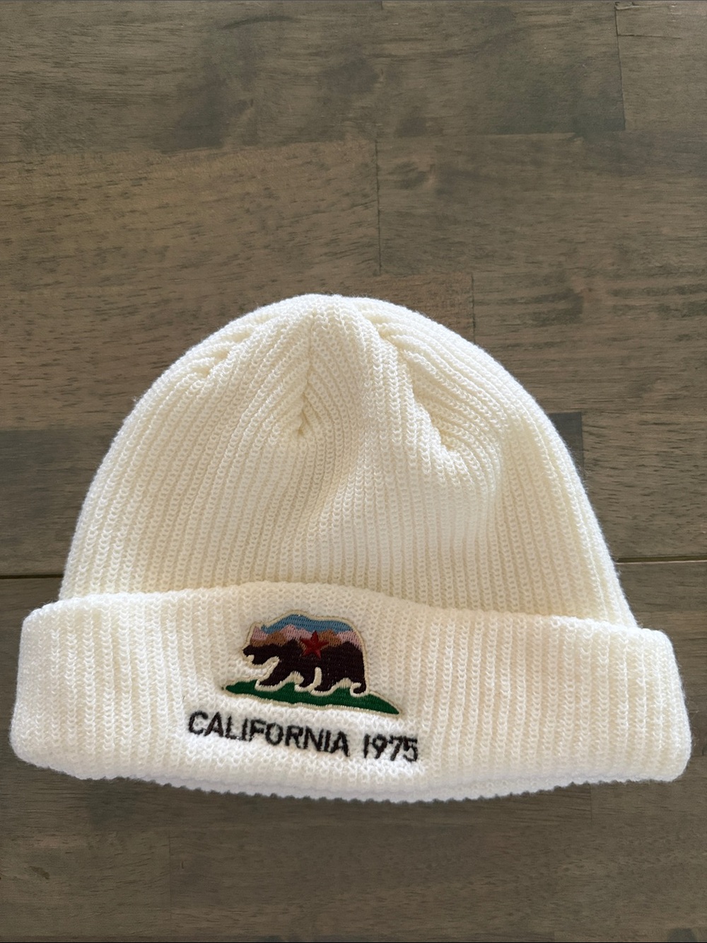 California 1975 Embroidered Bear Beanie - Cream